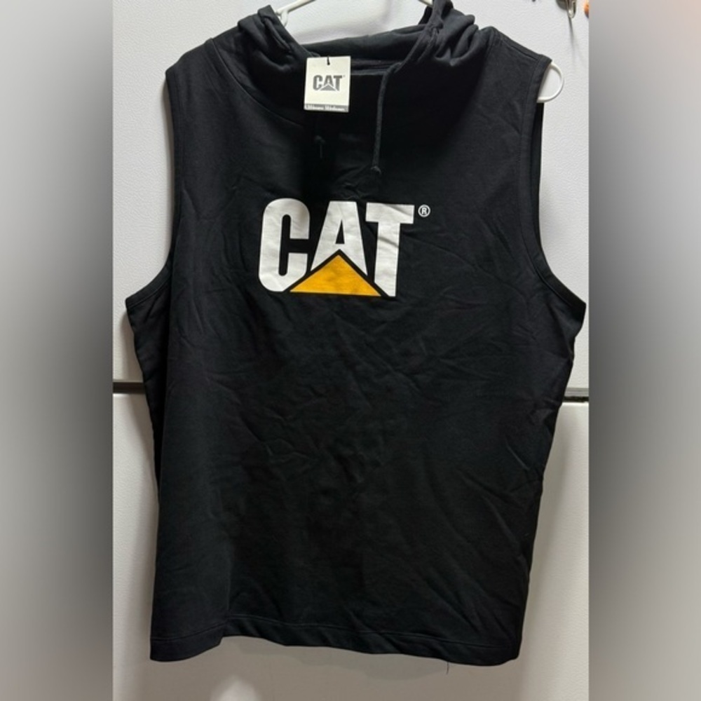 🫟CAT Caterpillar Black  Front Logo Sleeveless Hoodie